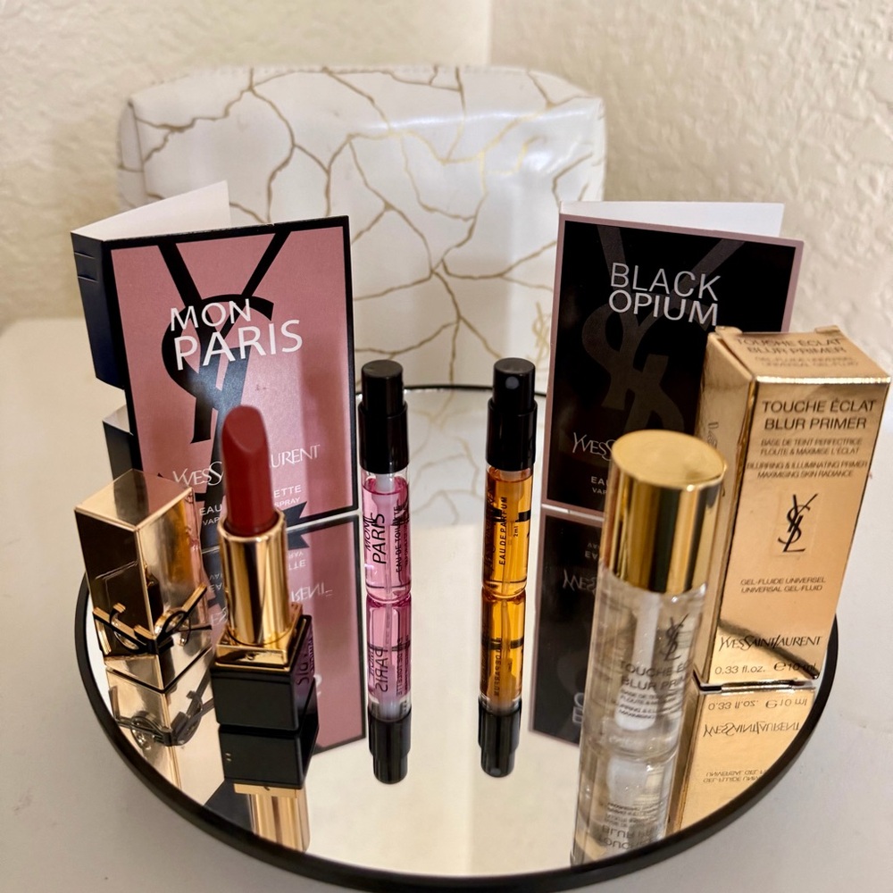 Yves Saint Laurent (YSL) 6 Piece Bundle Mon Paris Black Opium Primer Lipstick